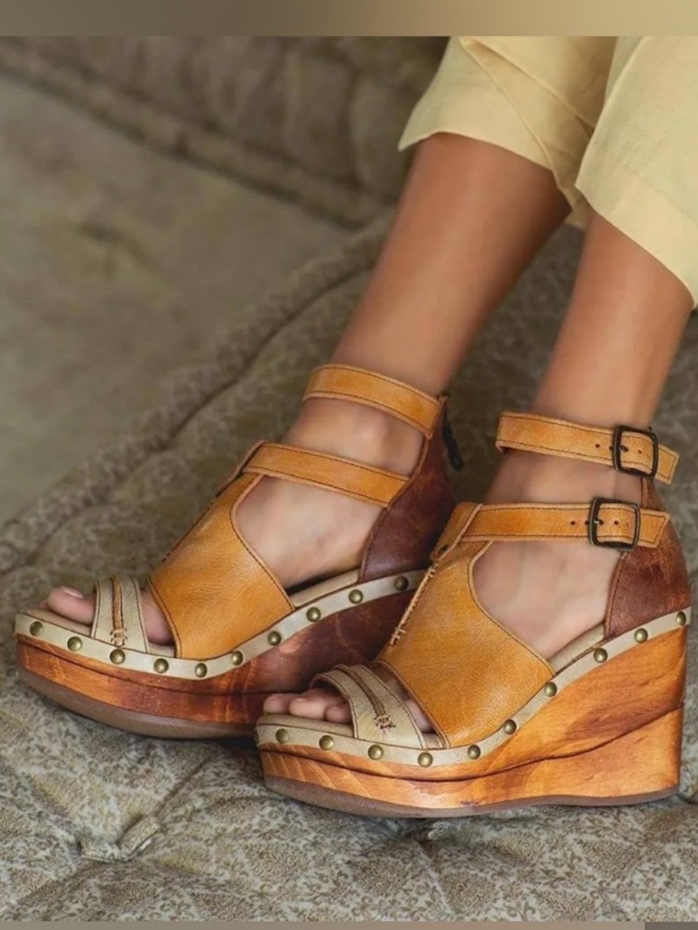 Bed Stu Princess Wedges Sandals Cafe Latte Lux NEW